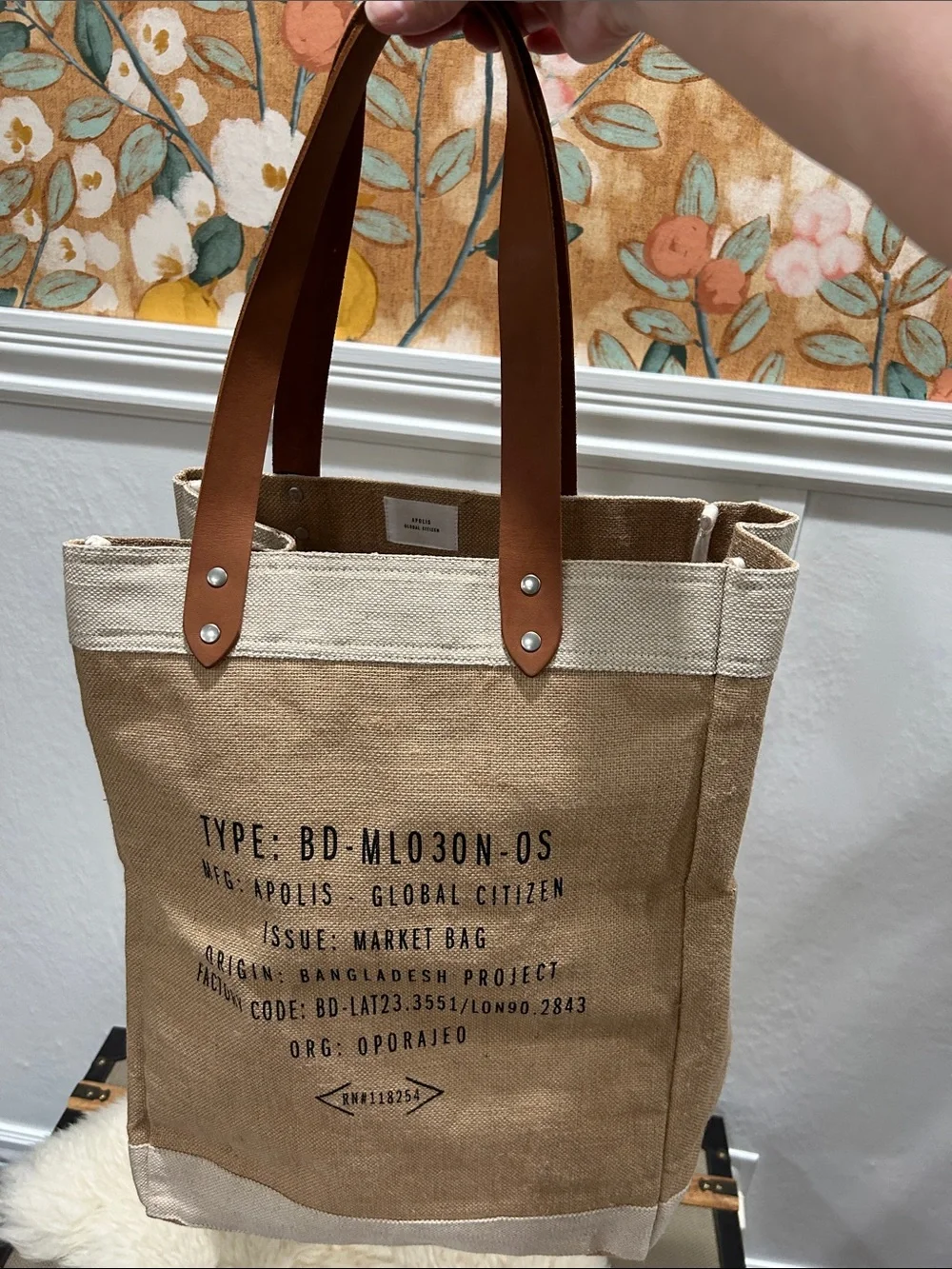 Magnolia Natural Tan Canvas Tote with Brown Leather Handles - Picture 9 of 9